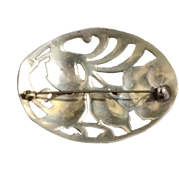 Antique sterling silver flower brooch pin floral statement mens brooch t… - Picture 4 of 7